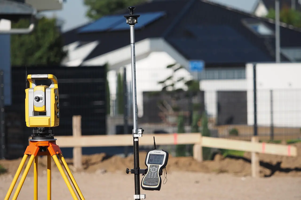 Survey equipment set up on a plot